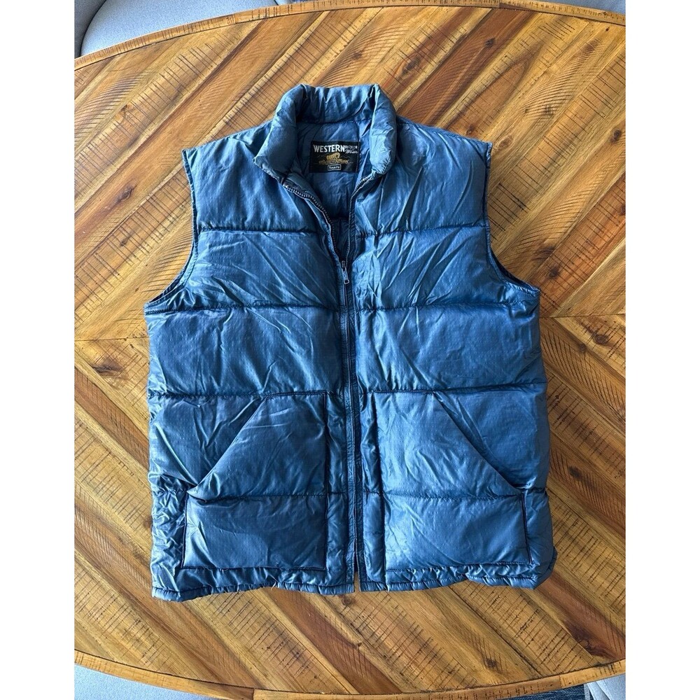 Vintage Sears Western Puffer Vest Navy Quilted Zip Mens L XL Gorpcore 70s 80s